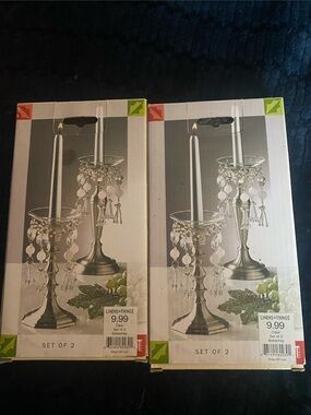 Silver Beaded Candle Holder Set of 2